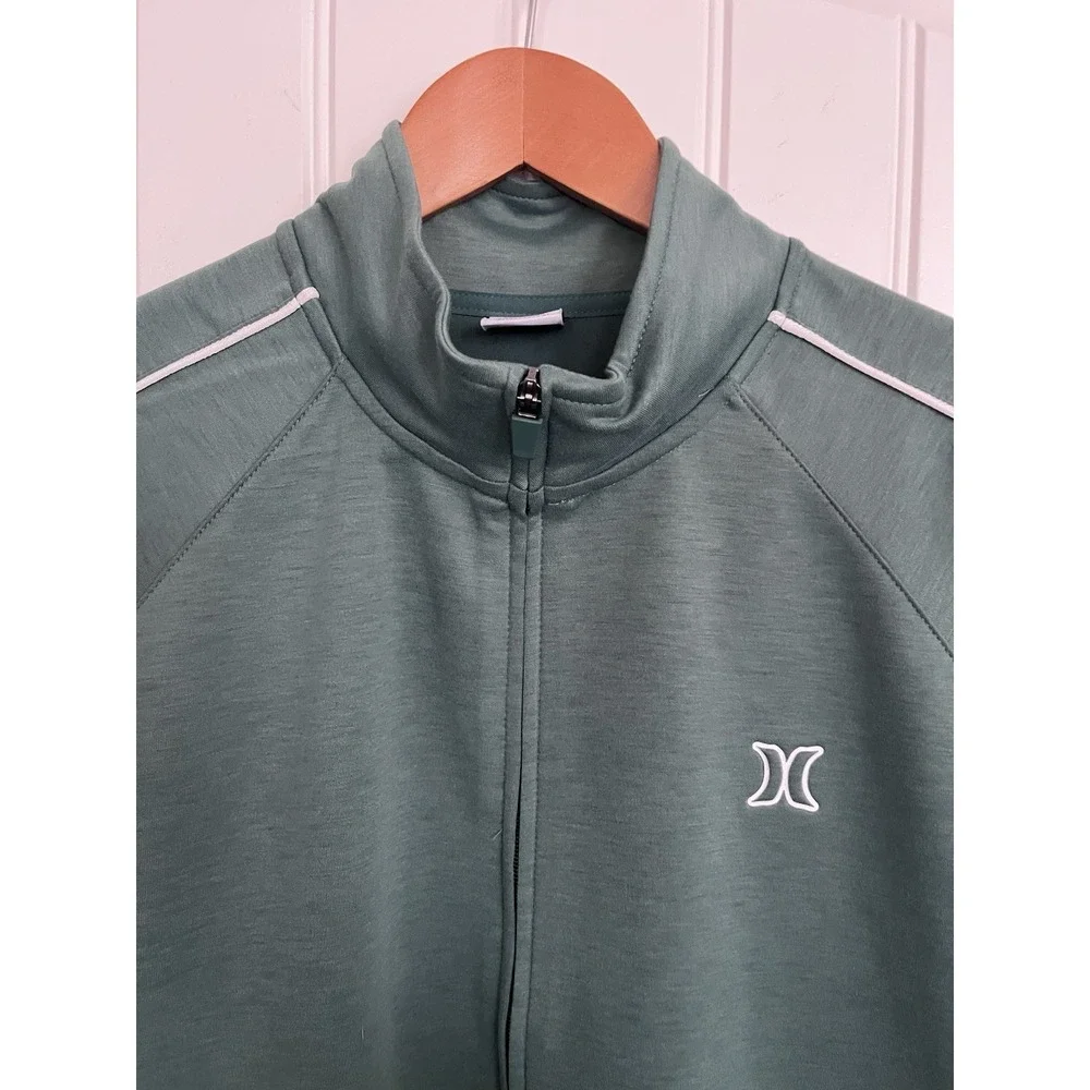 Men's Medium Hurley Zip Up Jacket Sweatshirt Golf Solid Green 378